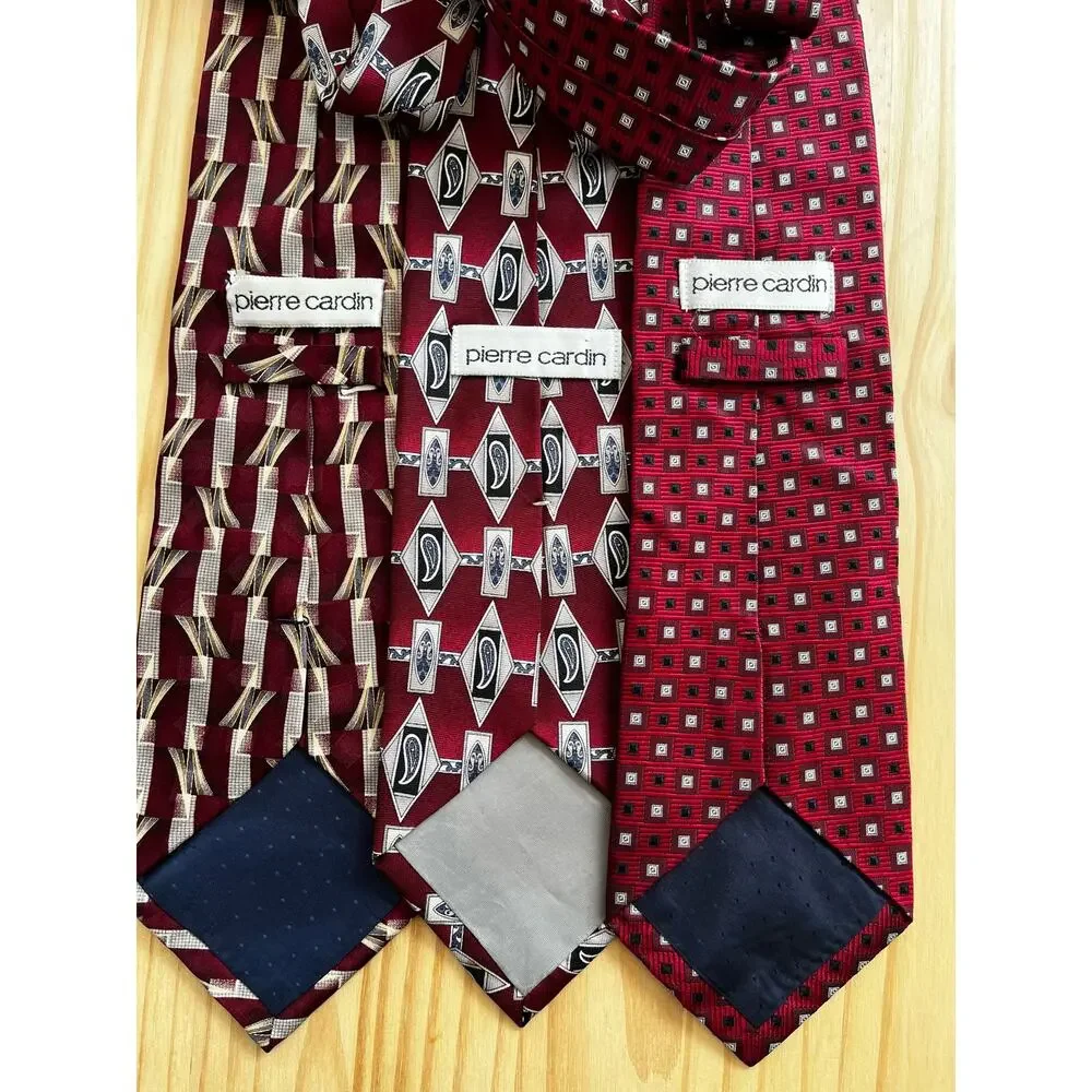 Vintage Pierre Cardin 90s Silk Neckties Set of Three Red/Maroon